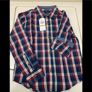 NAUTICA Boys Blue Plaid Button Up Shirt size 5 NWT